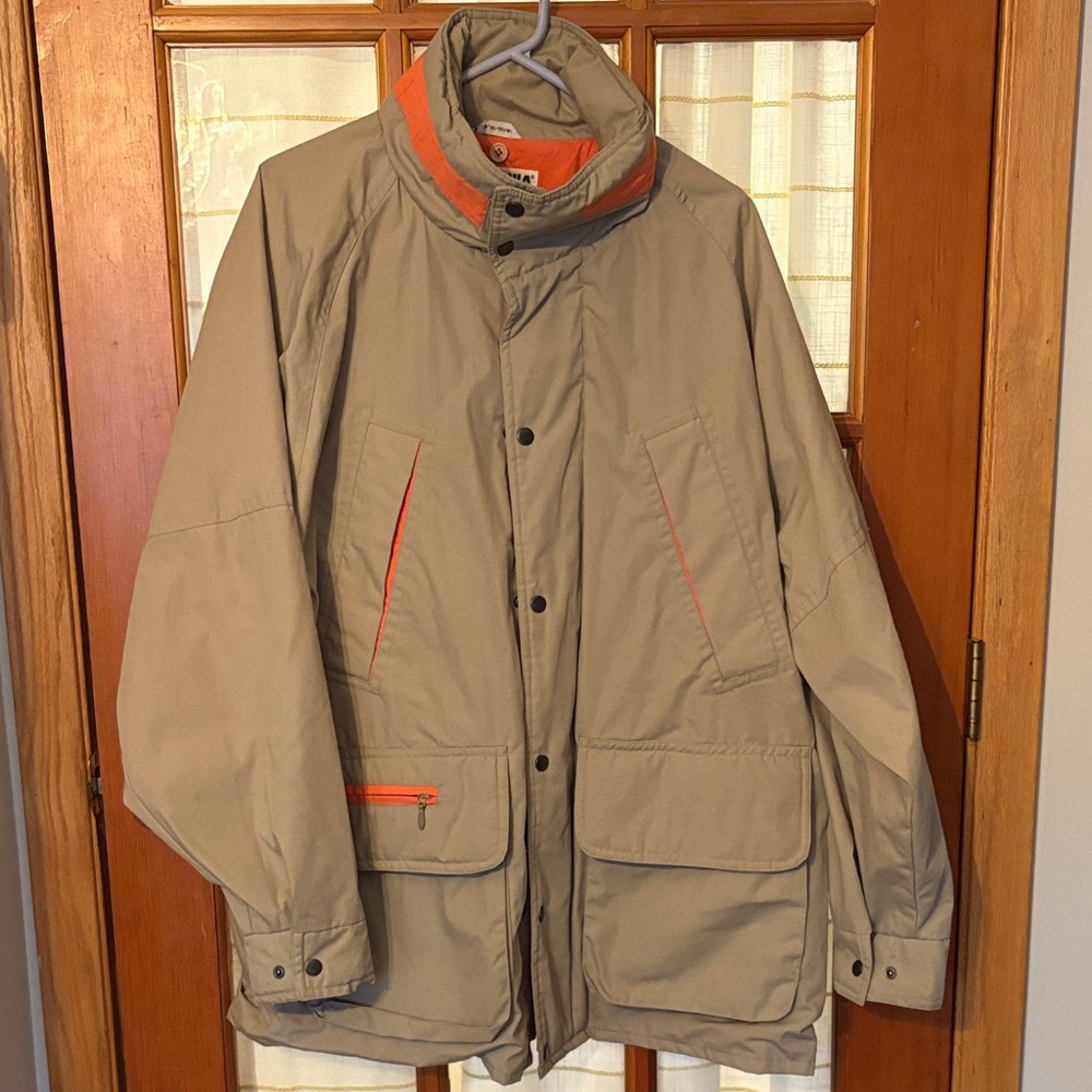Vintage Brittania Men's Tan Field Jacket with Orange Details